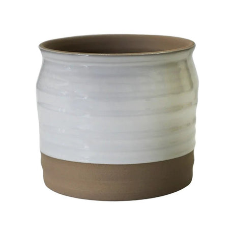 2 Tone Indoor Lipped & Ripple Planter - White Gloss Glaze and Earth Brown Base Luxury Home Decor Garden & Outdoor And Gifts