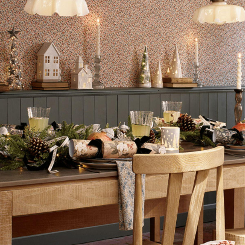 Laura Ashley Dusky Hellebore luxury Christmas crackers, 13" set of 6 with iconic botanical print in pink and sage, velvet bows, and premium quality gifts.