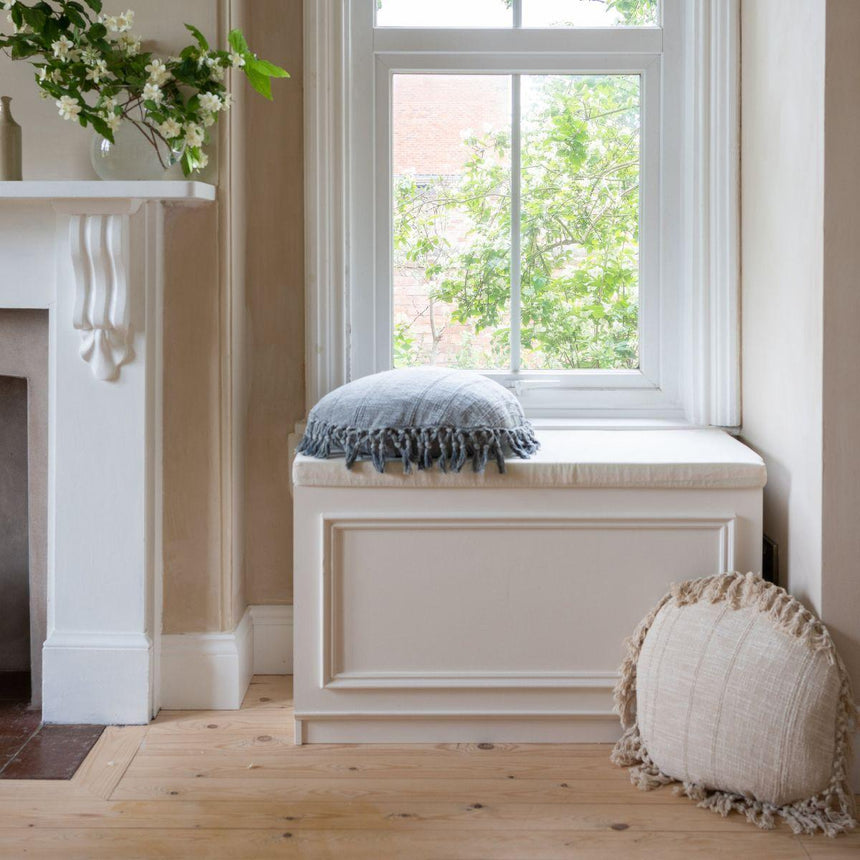 Raine & Humble Kubu Round Slate Sofa/Chair/Bed Cushion - 100% Cotton, Large Tassels, 50cm Dia