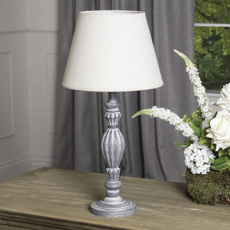 Aegina Hand Carved Wood Table Lamp & Neutral Linen Shade - Stylish Table Lamps UK Luxury Home Decor Garden & Outdoor And Gifts