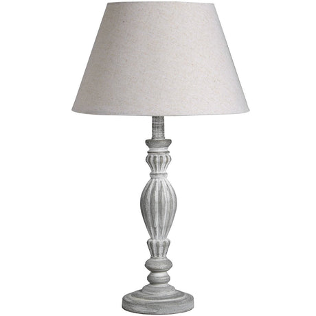 Aegina Hand Carved Wood Table Lamp & Neutral Linen Shade - Stylish Table Lamps UK Lamps - Decor Sanctuary UK curated collection of luxury home decor