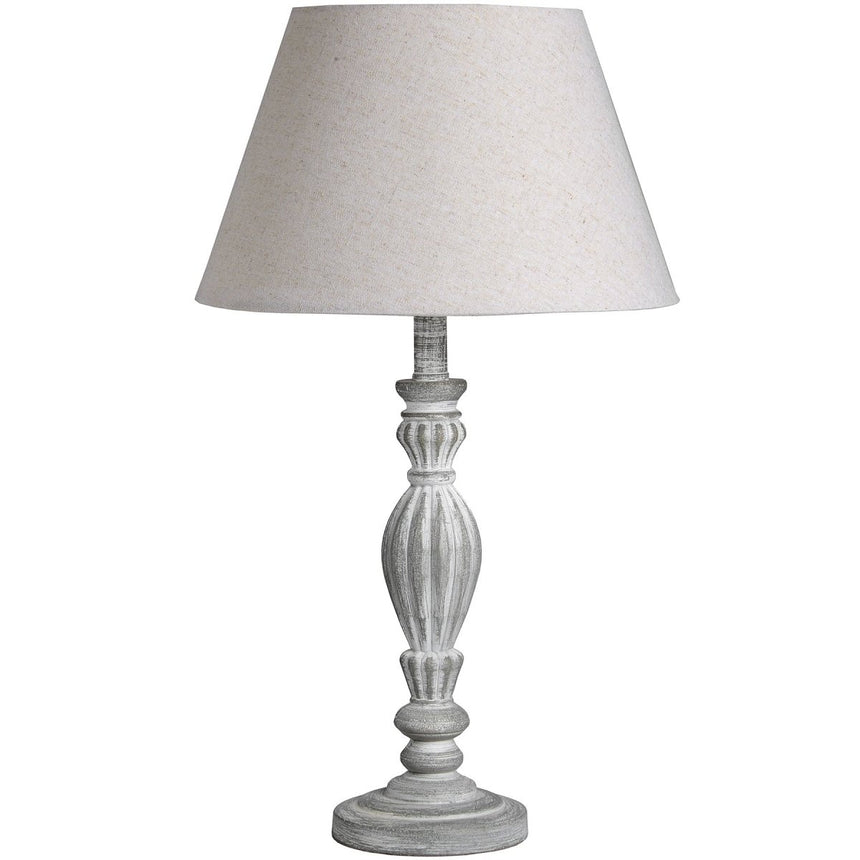 Aegina Hand Carved Wood Table Lamp & Neutral Linen Shade - Stylish Table Lamps UK Lamps - Decor Sanctuary UK curated collection of luxury home decor