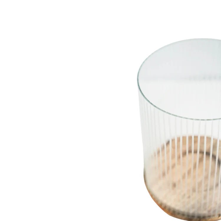 Amelia Ribbed Glass Wooden Candle Holder H19.5cm D16cm Luxury Home Decor Garden & Outdoor And Gifts