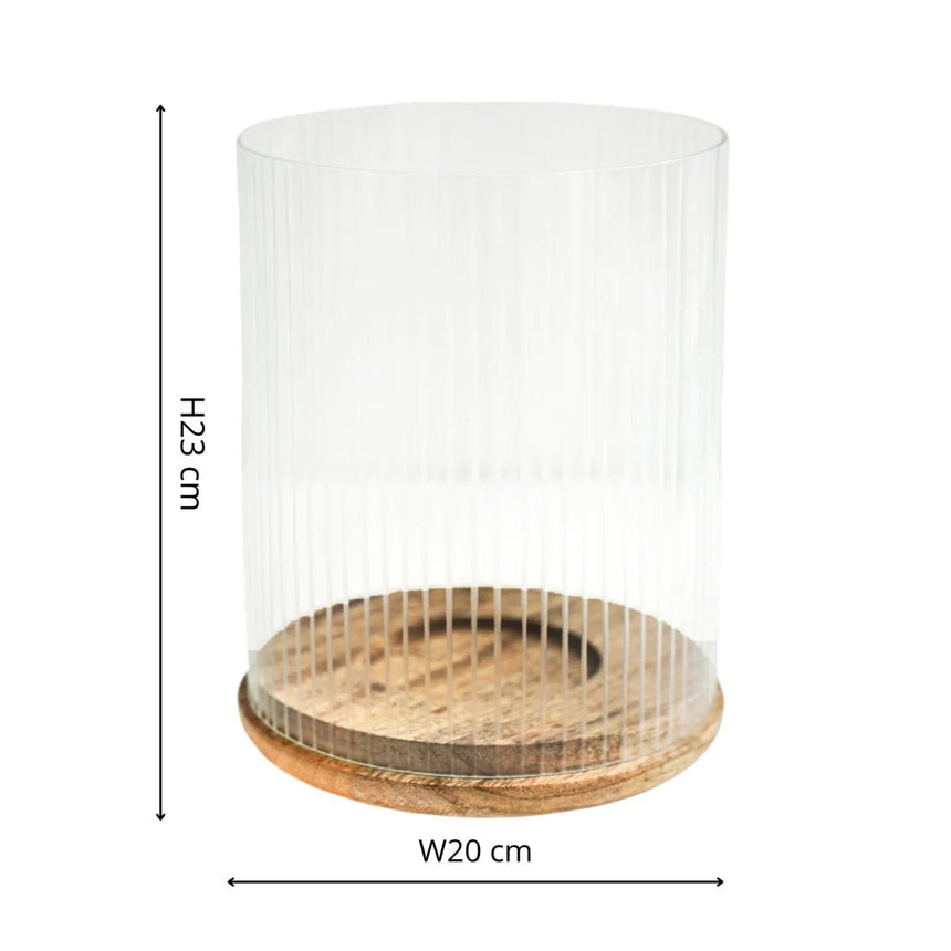 Amelia Ribbed Glass Wooden Candle Holder H23cm D20cm Luxury Home Decor Garden & Outdoor And Gifts
