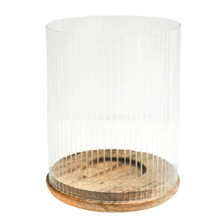 Amelia Ribbed Glass Wooden Candle Holder H23cm D20cm Luxury Home Decor Garden & Outdoor And Gifts