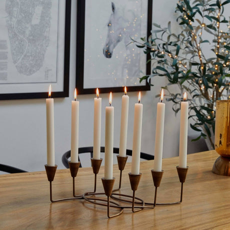 Antique Bronze Circular 8 Pc Candle Holder H12cm W34cm Luxury Home Decor Garden & Outdoor And Gifts