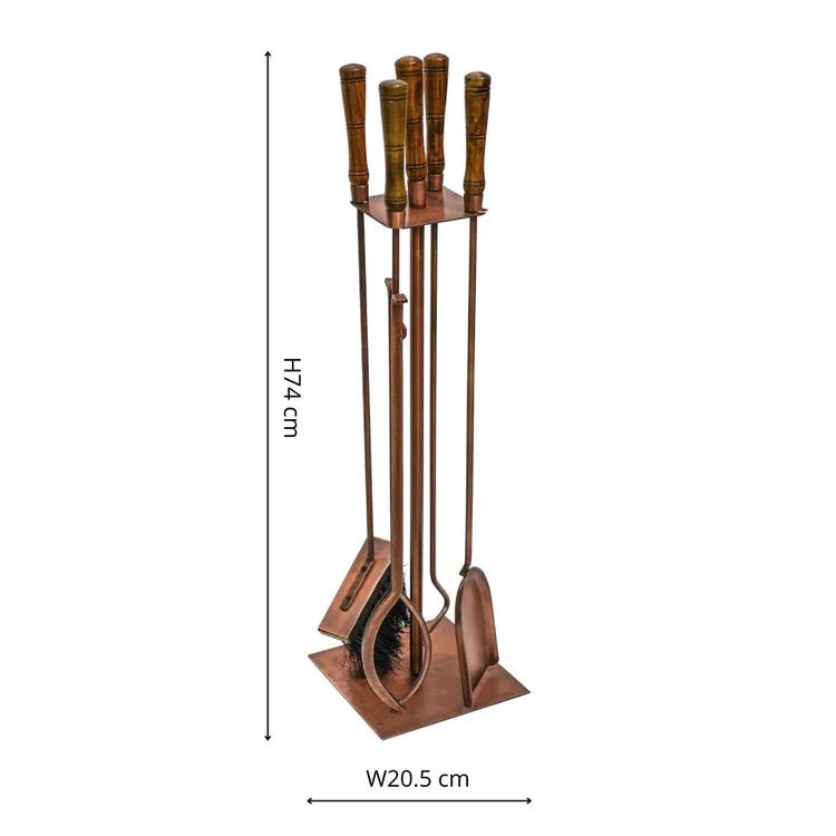 Antique Copper Fireside Companion Set H74cm W20.5cm Luxury Home Decor Garden & Outdoor And Gifts