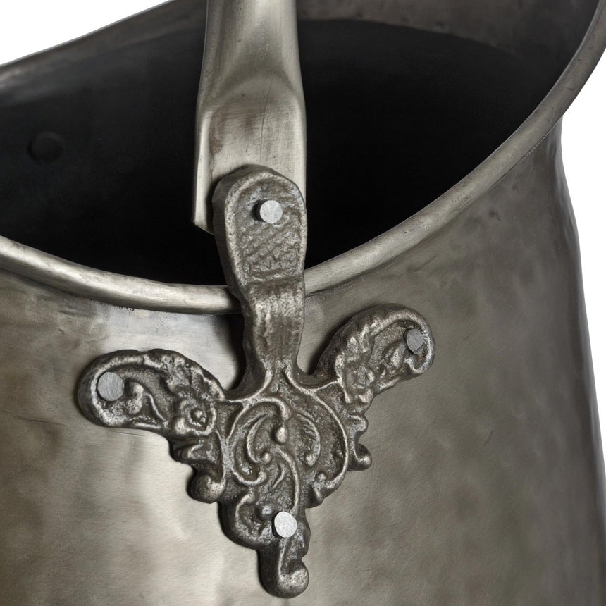 Eye - Catching Large 50cm Tall Antique Pewter / Gun Metal Coal Bucket Luxury Home Decor Garden & Outdoor And Gifts