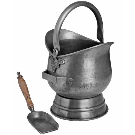 Striking Antique Pewter Coal Bucket with Shovel With Ornate Curved Handle Luxury Home Decor Garden & Outdoor And Gifts