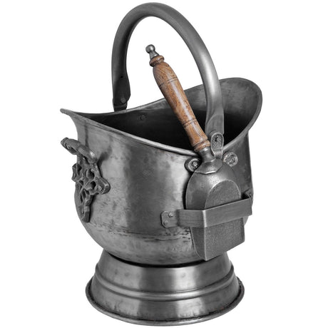 Striking Antique Pewter Coal Bucket with Shovel With Ornate Curved Handle Luxury Home Decor Garden & Outdoor And Gifts