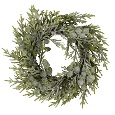 Artificial Large 50cm Frosted Pine And Eucalyptus Wreath Luxury Home Decor Garden & Outdoor And Gifts