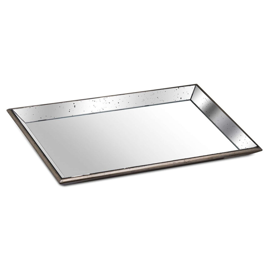 Astor Distressed Large Mirrored Tray With Wooden Detailing AC - Trays - Decor Sanctuary UK curated collection of luxury home decor