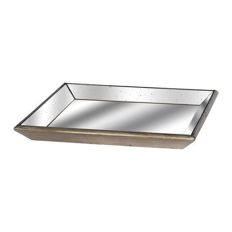 Astor Distressed Mirrored Square Tray W/Wooden Detailing Lge AC - Trays - Decor Sanctuary UK curated collection of luxury home decor