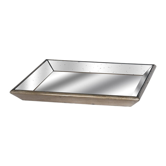 Astor Distressed Mirrored Square Tray W/Wooden Detailing Lge AC - Trays - Decor Sanctuary UK curated collection of luxury home decor