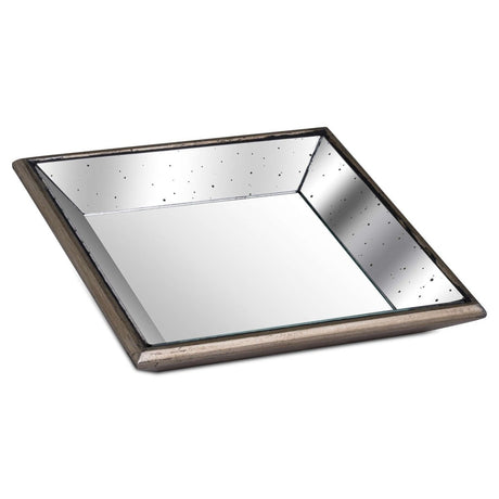 Astor Distressed Mirrored Square Tray W/Wooden Detailing Sml AC - Trays - Decor Sanctuary UK curated collection of luxury home decor