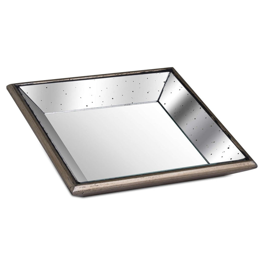 Astor Distressed Mirrored Square Tray W/Wooden Detailing Sml AC - Trays - Decor Sanctuary UK curated collection of luxury home decor