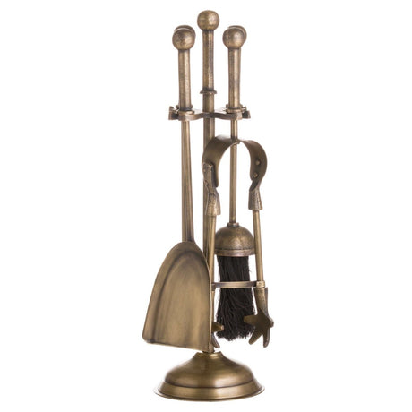Antique Brass Ball - Topped Fireplace 4 Piece Companion Set Luxury Home Decor Garden & Outdoor And Gifts