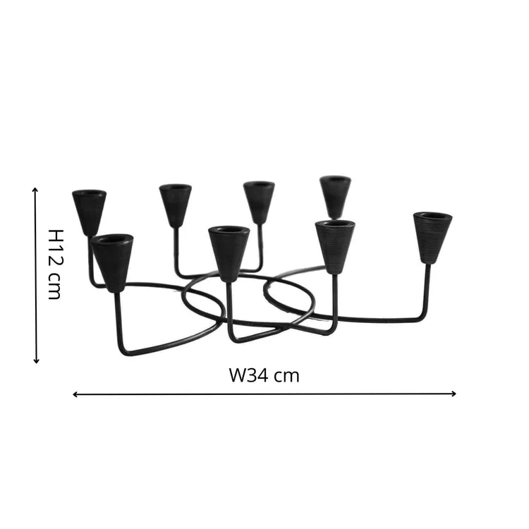 Black Circular 8 Pc Candle Holder H12cm W34cm Luxury Home Decor Garden & Outdoor And Gifts