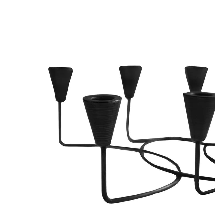 Black Circular 8 Pc Candle Holder H12cm W34cm Luxury Home Decor Garden & Outdoor And Gifts