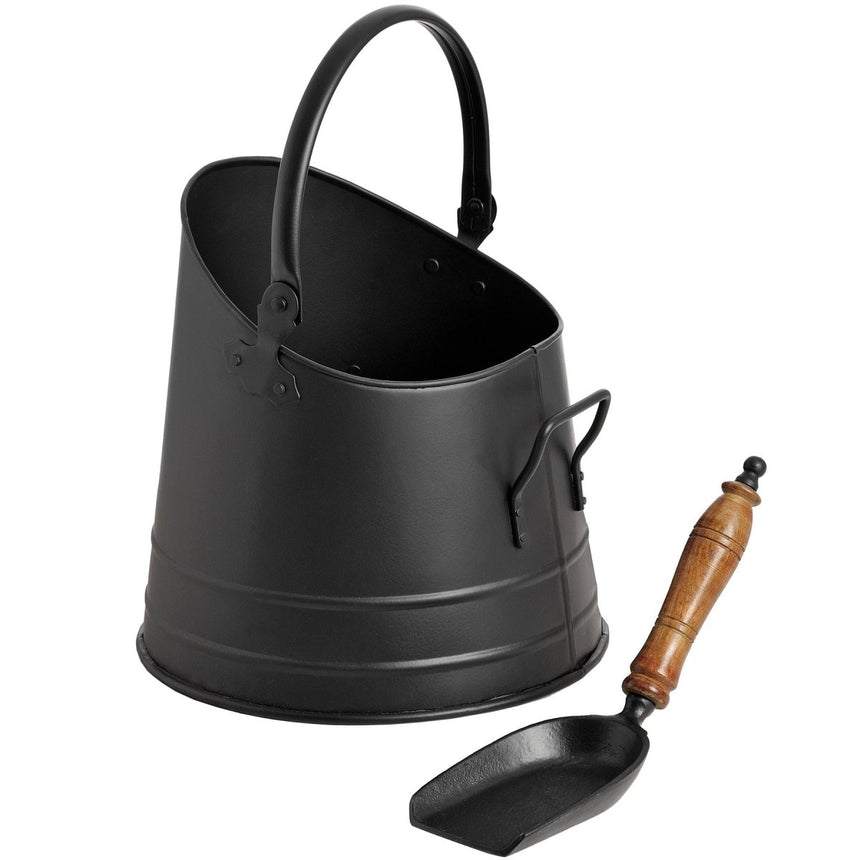 Modern Matt Black Coal Bucket With Teak handle Luxury Home Decor Garden & Outdoor And Gifts