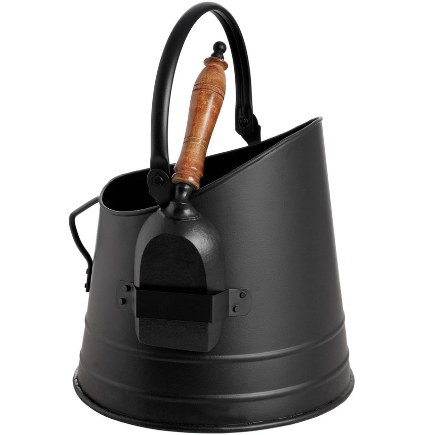 Modern Matt Black Coal Bucket With Teak handle Luxury Home Decor Garden & Outdoor And Gifts