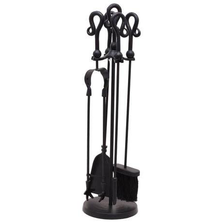 Large 66cm Tall Matt Black Companion Set With Crook Top Handles Luxury Home Decor Garden & Outdoor And Gifts