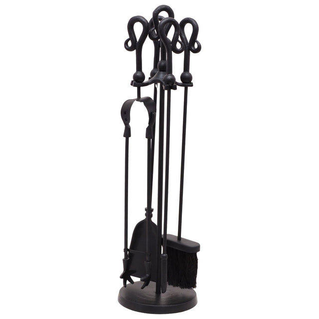 Large 66cm Tall Matt Black Companion Set With Crook Top Handles Luxury Home Decor Garden & Outdoor And Gifts