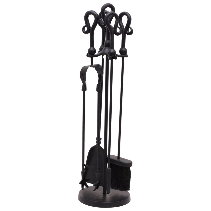 Large 66cm Tall Matt Black Companion Set With Crook Top Handles Luxury Home Decor Garden & Outdoor And Gifts