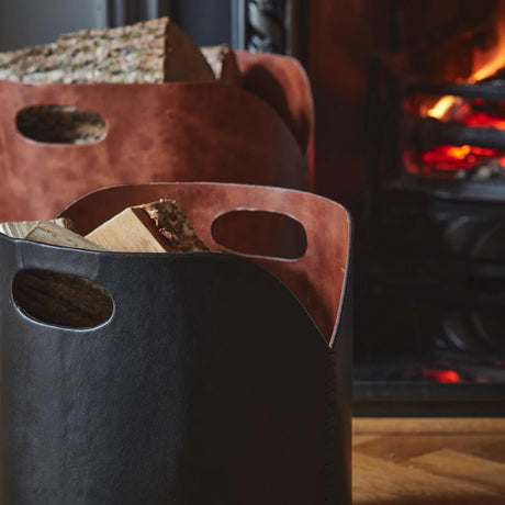 Black Faux Leather Log Bucket H30cm W40cm Luxury Home Decor Garden & Outdoor And Gifts