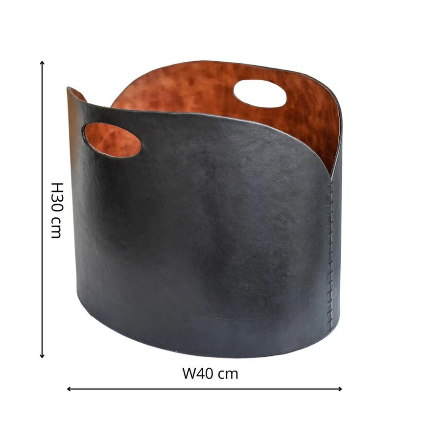 Black Faux Leather Log Bucket H30cm W40cm Luxury Home Decor Garden & Outdoor And Gifts