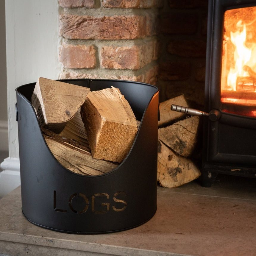 Black Handcrafted Trio of Logs Bucket, Kinding Bucket and Matches Holder Luxury Home Decor Garden & Outdoor And Gifts