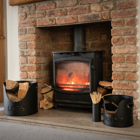 Black Handcrafted Trio of Logs Bucket, Kinding Bucket and Matches Holder Luxury Home Decor Garden & Outdoor And Gifts