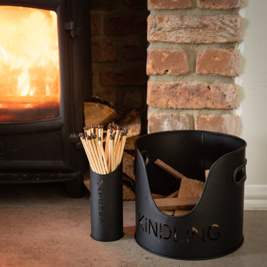 Black Handcrafted Trio of Logs Bucket, Kinding Bucket and Matches Holder Luxury Home Decor Garden & Outdoor And Gifts
