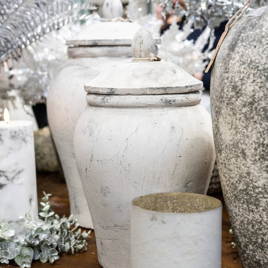 Bloomville Large Stone Finish Ceramic Ginger Jar - Stone Ceramic Vases UK Luxury Home Decor Garden & Outdoor And Gifts