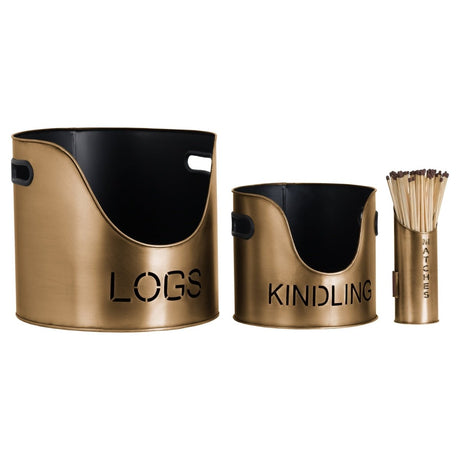 Beautiful Bronze Handcrafted Trio of Logs Bucket, Kinding Bucket and Matches Holder Luxury Home Decor Garden & Outdoor And Gifts