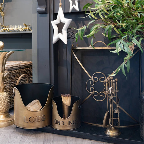 Beautiful Bronze Handcrafted Trio of Logs Bucket, Kinding Bucket and Matches Holder Luxury Home Decor Garden & Outdoor And Gifts