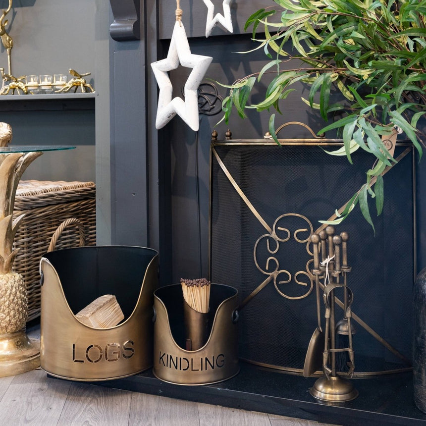 Beautiful Bronze Handcrafted Trio of Logs Bucket, Kinding Bucket and Matches Holder Luxury Home Decor Garden & Outdoor And Gifts