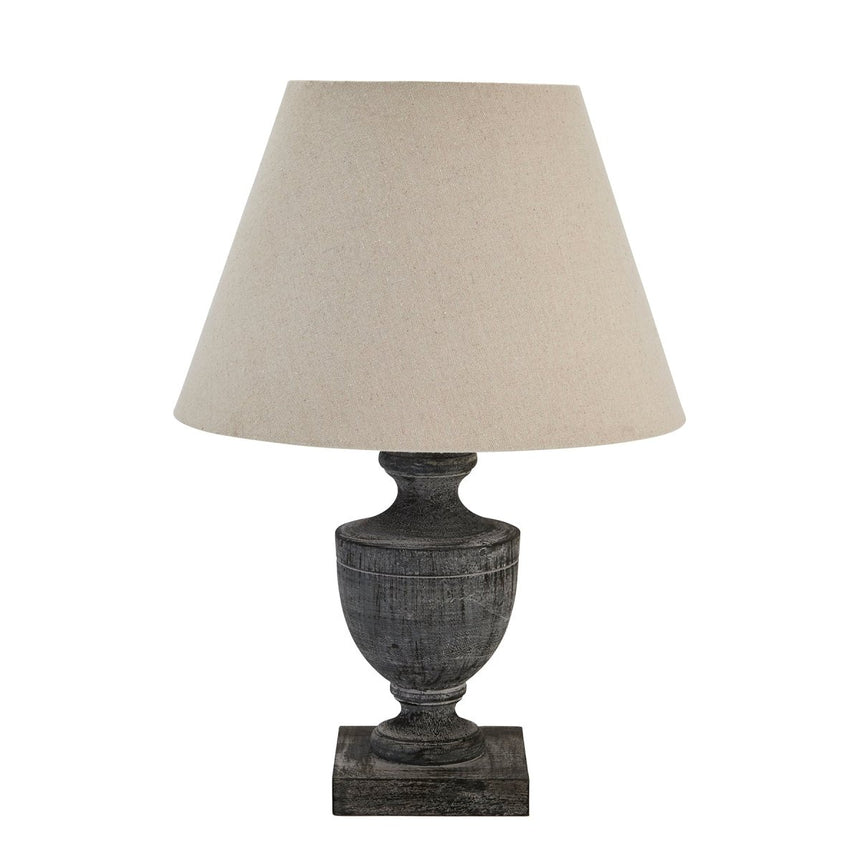 Brown Incia Urn Wooden Table Lamp & Linen Shade - Stylish Table Lamps UK Luxury Home Decor Garden & Outdoor And Gifts