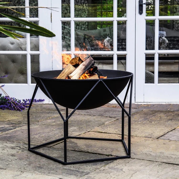 Buckingham Large Garden Fire Pit Black Metal - Geometric Design, UV Stable, Frost Resistant Quality Home Decor Garden & Outdoor Living and Gifts