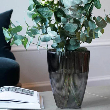 Charcoal Ribbed Tall Vase H24.5Cm W18Cm Luxury Home Decor Garden & Outdoor And Gifts