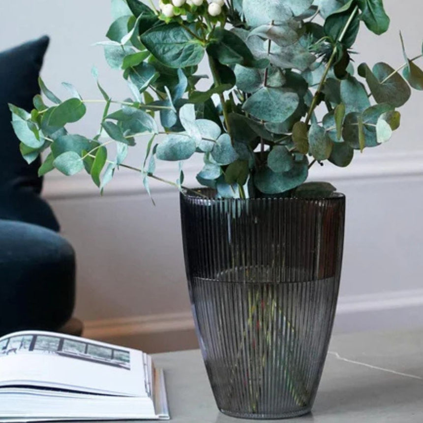 Charcoal Ribbed Tall Vase H24.5Cm W18Cm Luxury Home Decor Garden & Outdoor And Gifts