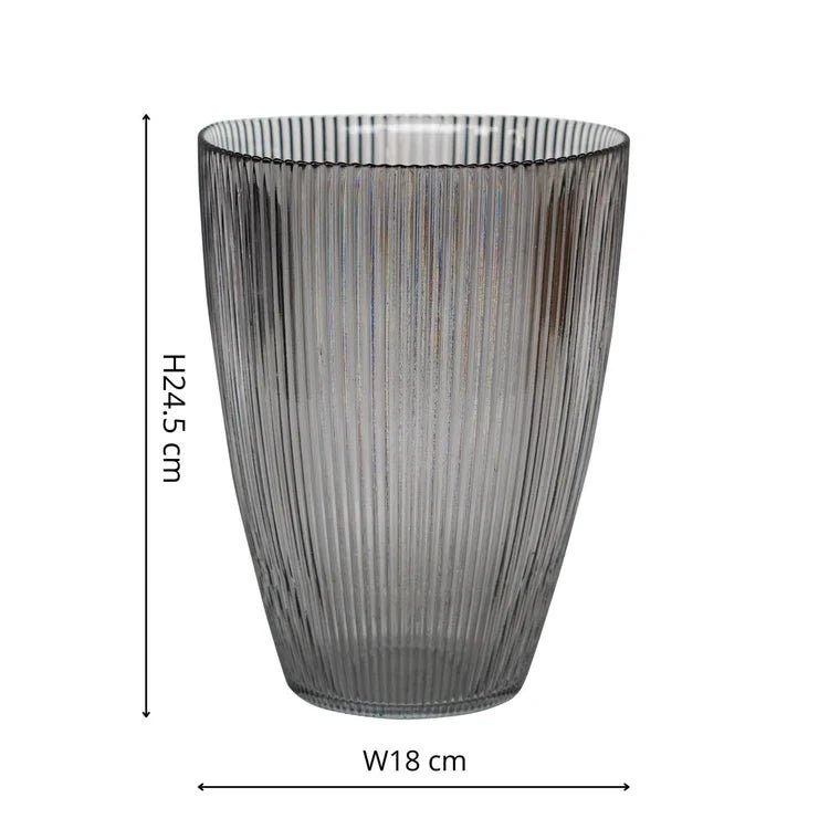 Charcoal Ribbed Tall Vase H24.5Cm W18Cm Luxury Home Decor Garden & Outdoor And Gifts