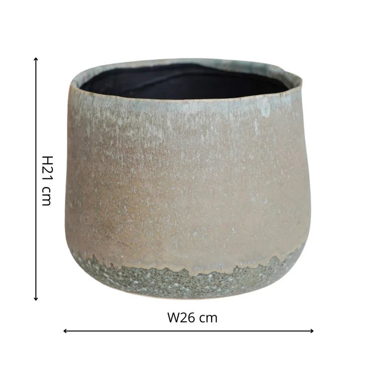 Chic Grey Ceramic Indoor Planter - Round Rustic Design Luxury Home Decor Garden & Outdoor And Gifts