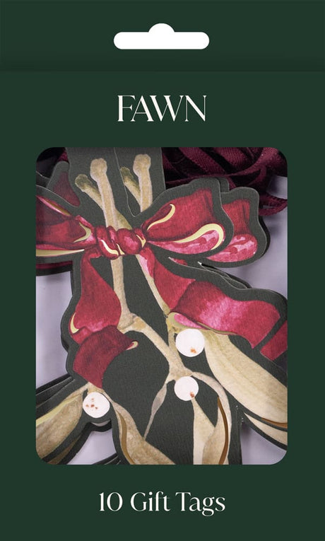 Christmas Gift Tags - Fawn Mistletoe Floral - Pack of 10 with Ribbon Tie Quality Home Decor Garden & Outdoor Living and Gifts
