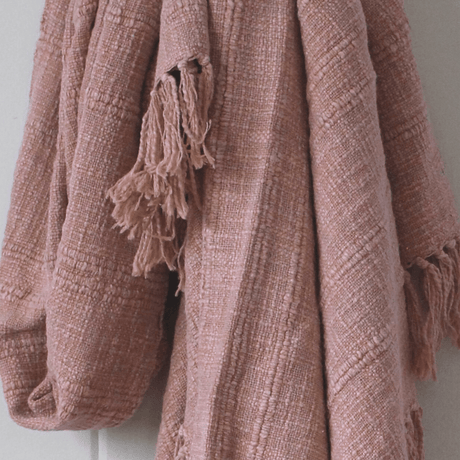 Clay Pink Throw - 100% Cotton, Tasselled Edge, 180x130cm Quality Home Decor Garden & Outdoor Living and Gifts