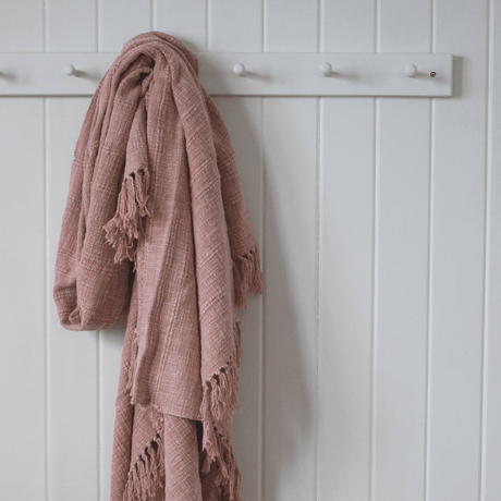 Clay Pink Throw - 100% Cotton, Tasselled Edge, 180x130cm Quality Home Decor Garden & Outdoor Living and Gifts