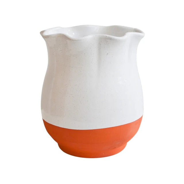 Colour Block Indoor Scalloped Vase - Natural Terracotta & Ivory Luxury Home Decor Garden & Outdoor And Gifts