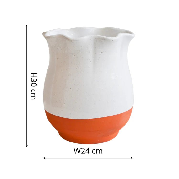 Colour Block Indoor Scalloped Vase - Natural Terracotta & Ivory Luxury Home Decor Garden & Outdoor And Gifts
