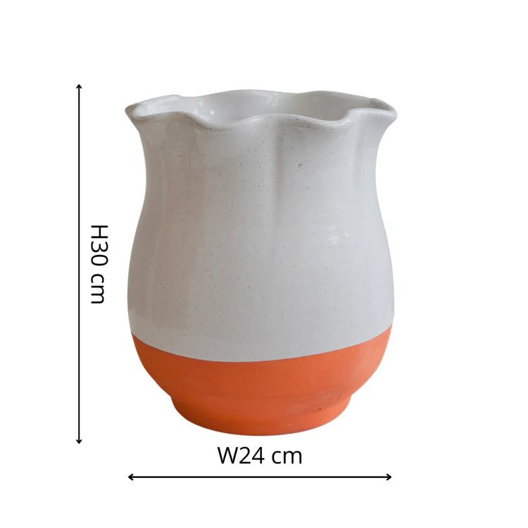 Colour Block Indoor Scalloped Vase - Natural Terracotta & Oatmeal Luxury Home Decor Garden & Outdoor And Gifts