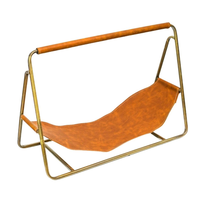 Contemporary Antique Brass with Hanging Leather Log Holder Luxury Home Decor Garden & Outdoor And Gifts